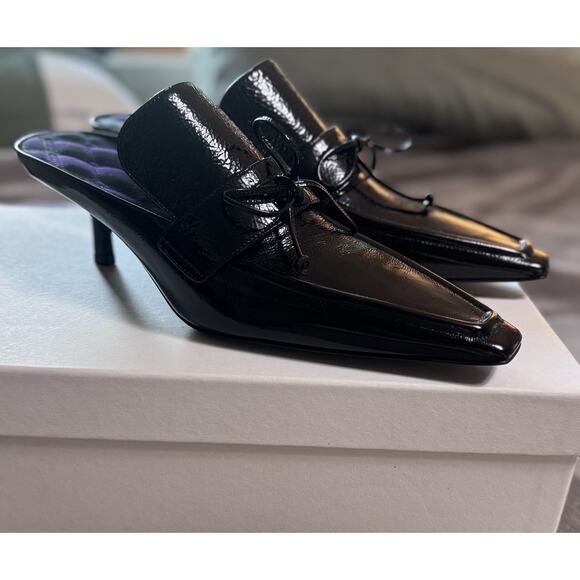 Burberry Sovereign Mule Black Patent Leather Slip On Heels 38.5 (US 8.5) NIB - Picture 5 of 9